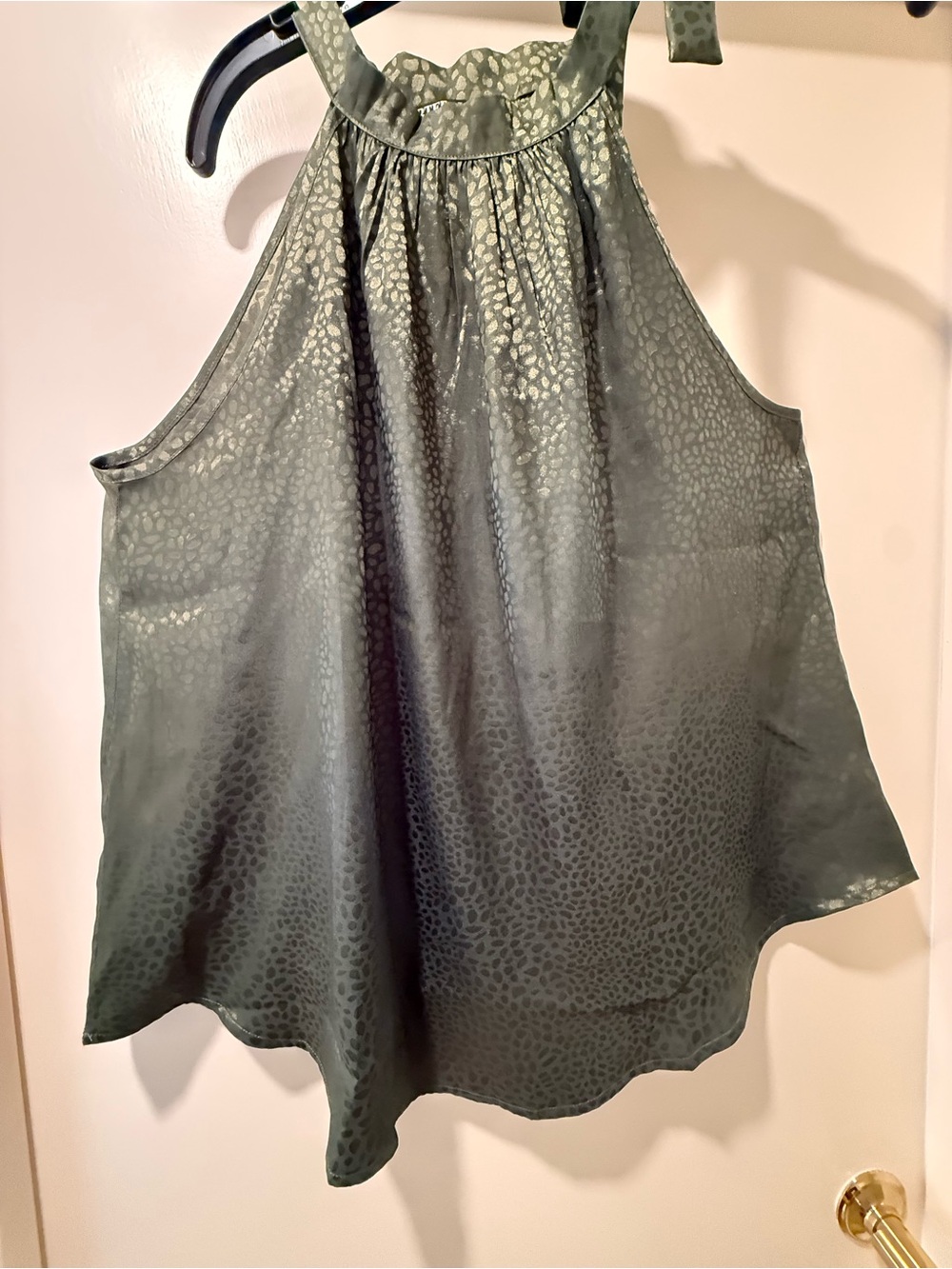 Olive Green Halter Satin halter top with side tie at collar